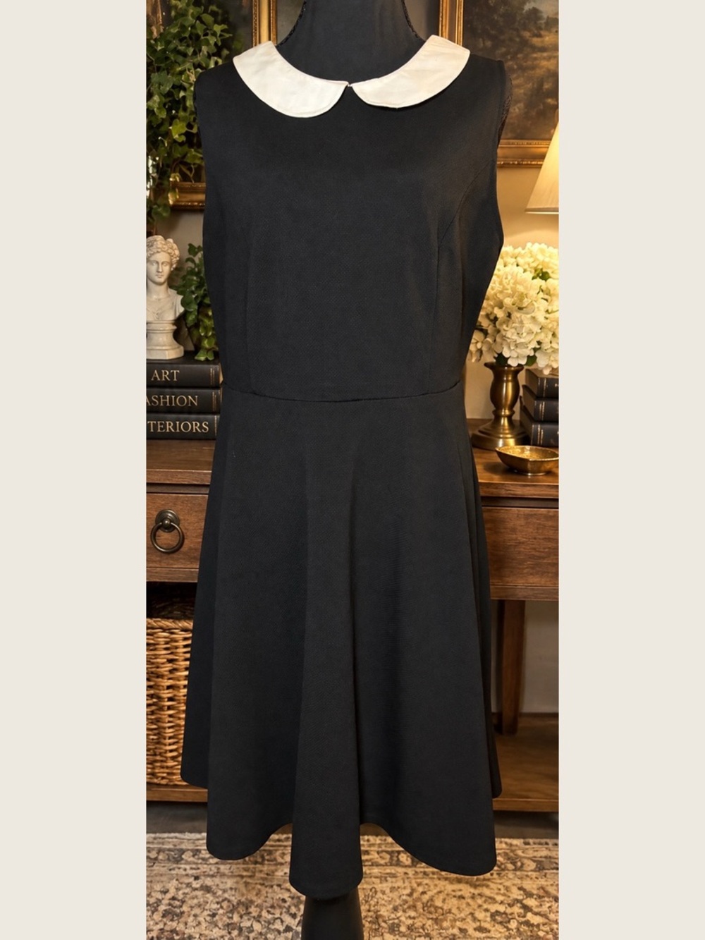 Torrid Peter Pan Collar Skater Dress 0 Dark Academia Goth Black White - Picture 2 of 5